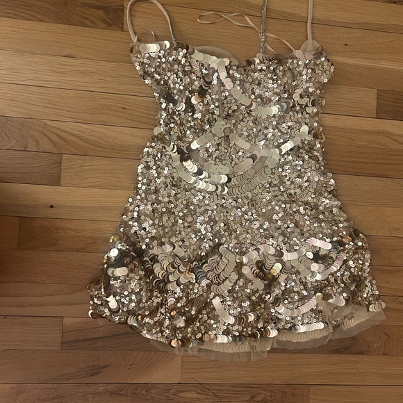 LoveShackFancy Rose Gold Sequin Mini Dress - Picture 2 of 4